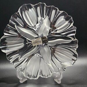 Mikasa Crystal Satin Tulip Platter 9" frosted raise relief floral serving plate